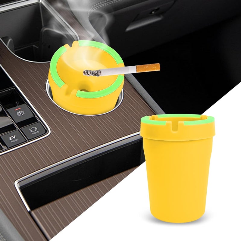 Lyxheth Glow in The Dark Ashtray, Car Ashtray, Cigarette Self-Extinguishing Car Cup Holder Ashtrays with Lid, Universal Portable Mini Vehicle Cigarette Trash Can Auto Accessories for Cars (Yellow) - Image 1